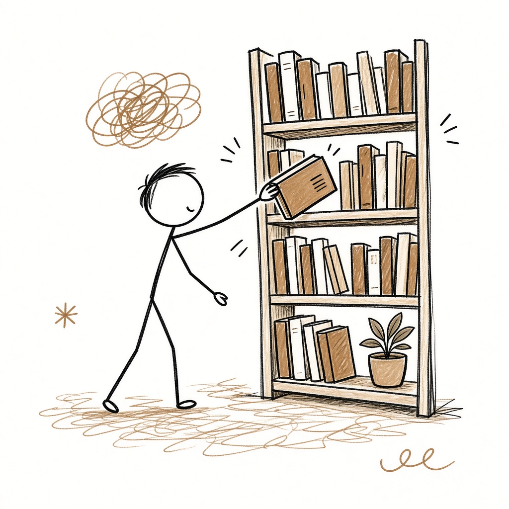 Persona buscando un libro en una biblioteca